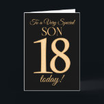 Chic 18. Gold-Effekt auf Black für Son Birthday Karte<br><div class="desc">Eine schicke 18. Geburtstagskarte für einen 'Sehr Special Son',  mit einer Zahl 18,  die aus den Zahlen des Goldenen Effekts und dem Wort 'Son' auf schwarzem Hintergrund besteht. Die innere Botschaft,  die Sie ändern können,  wenn Sie wollen,  ist "Happy Birthday"</div>