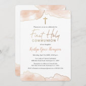Chic 1. Communion Airy Soft pink Aquarell Einladung (Vorne/Hinten)