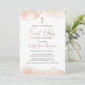 Chic 1. Communion Airy Soft pink Aquarell Einladung (Stehend Vorderseite)