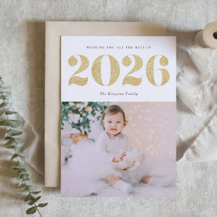 Chic 2022 Gold Glitzer Happy New Year Foto Feiertagskarte
