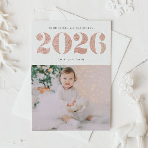 Chic 2022 Rose Gold Glitzer Happy New Year Foto Feiertagskarte