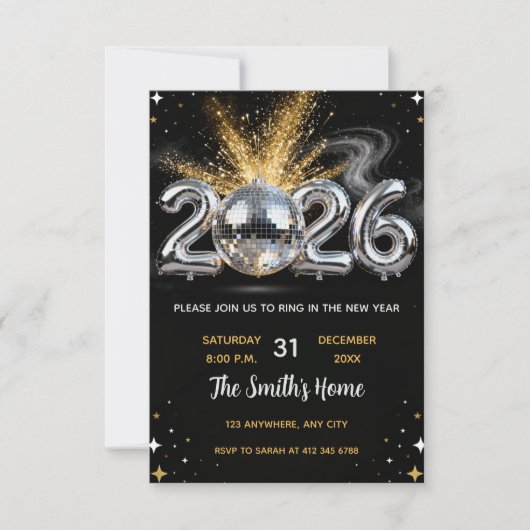 Chic 2026 New Year' Eve Party Gold Glitter Black  Einladung (Vorderseite)