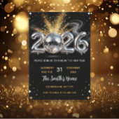 Chic 2026 New Year' Eve Party Gold Glitter Black Einladung