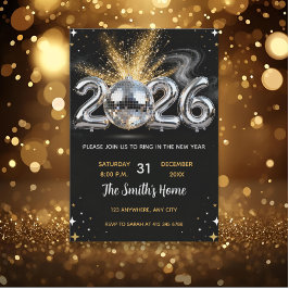 Chic 2026 New Year' Eve Party Gold Glitter Black Einladung