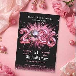 Chic 2026 New Year' Eve Party Pink Glitter Black Einladung