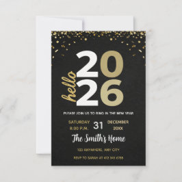 Chic 2026 Silvesterparty Gold Glitter Schwarz Einladung