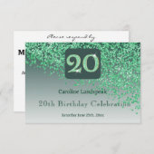 Chic 20 Birthday Green Glitzer UAWG RSVP Karte (Vorne/Hinten)