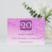 Chic 20 Birthday Pink Glitzer UAWG RSVP Karte (Stehend Vorderseite)