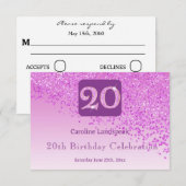 Chic 20 Birthday Pink Glitzer UAWG RSVP Karte (Vorne/Hinten)