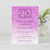 Chic 20. Geburtstag Pink Glitzer Einladung (Stehend Vorderseite)