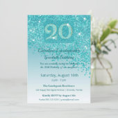 Chic 20. Geburtstag Teal Blau Glitter Einladung (Stehend Vorderseite)