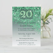 Chic 20th Birthday Green Glitter Einladung (Stehend Vorderseite)