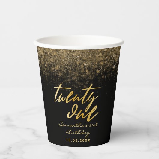 Chic 21. Geburtstag Black and Gold Glitzer Pappbecher (Vorderseite)