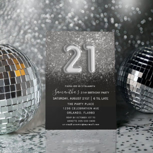 Chic 21. Geburtstag Black Silver Ballon Typ Einladung