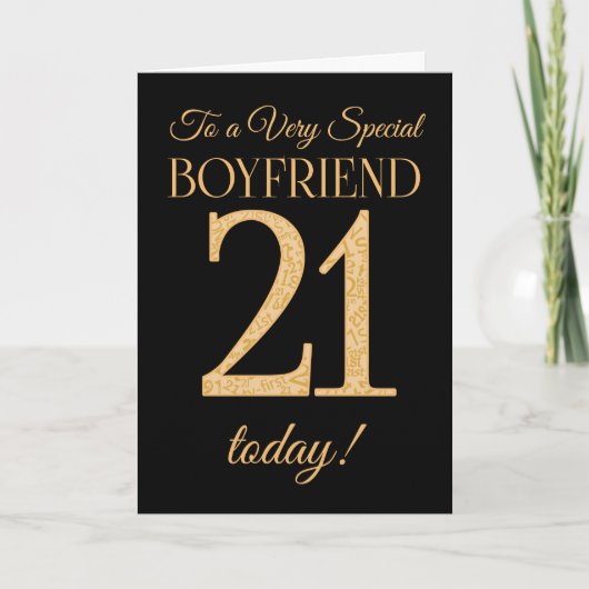 Chic 21. Gold-Effekt auf Black Boyfriend Birthday Karte (Vorderseite)
