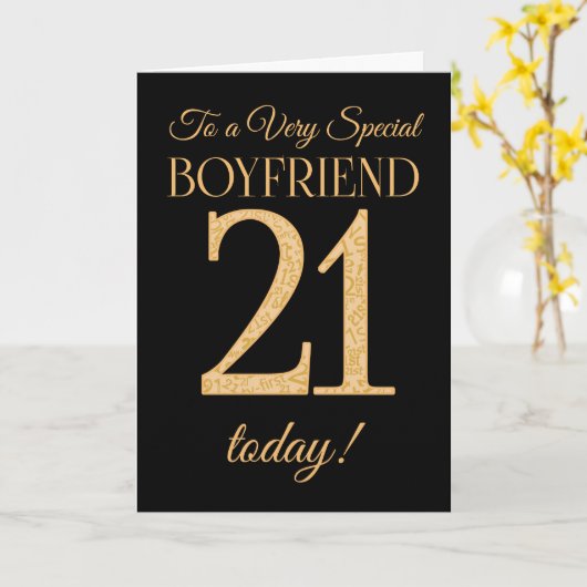 Chic 21. Gold-Effekt auf Black Boyfriend Birthday Karte (Gelbe Blume)