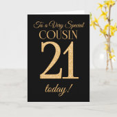 Chic 21. Gold-Effekt auf Schwarz, Cousin Geburtsta Karte (Gelbe Blume)