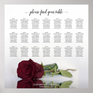 Chic 21 Table Burgundy Rose Hochzeitsdiagramm Poster