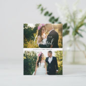 Chic 2 Photos Bride & Groom Collage Hand Lettered Postkarte (Stehend Vorderseite)
