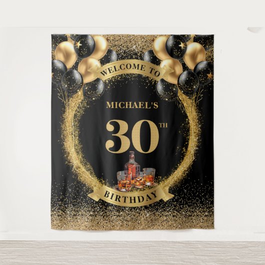 Chic 30. Man Birthday Whiskey Event Tapestry Wandteppich (Vorderseite)
