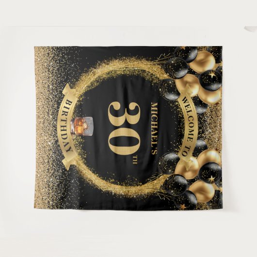 Chic 30. Man Birthday Whiskey Party Display Wandteppich (Vorderseite (Horizontal))