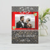 Chic 35th Anniversary Party | Smaragd & Foto Einladung (Stehend Vorderseite)
