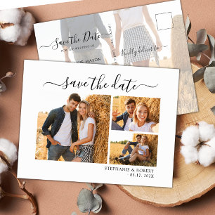 Chic 3 Foto Collage Wedding Budget Save the Date Ankündigungspostkarte