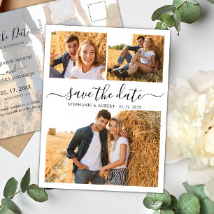 Chic 3 Foto Collage Wedding Budget Save the Date Ankündigungspostkarte