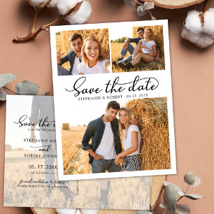 Chic 3 Foto Collage Wedding Budget Save the Date Ankündigungspostkarte