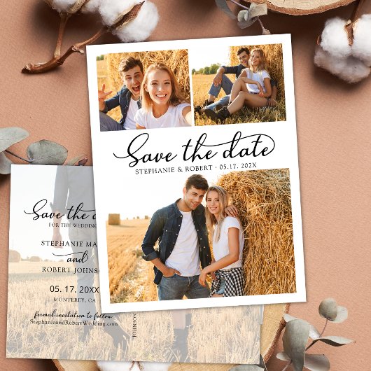 Chic 3 Foto Collage Wedding Budget Save the Date Ankündigungspostkarte