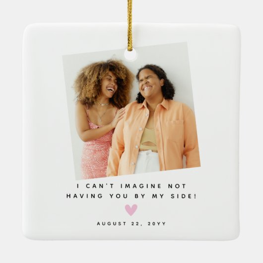 Chic 3 Foto werden Sie meine Bridesmaid Keepake se Keramikornament (Rückseite)