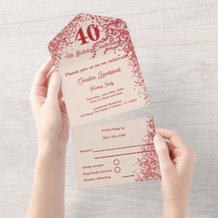 Chic 40. Geburtstag Roter Glitter Champagner Jed All In One Einladung
