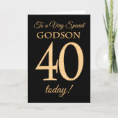 Chic 40. Gold-Effekt auf Black, Godson Birthday Karte (Vorderseite)