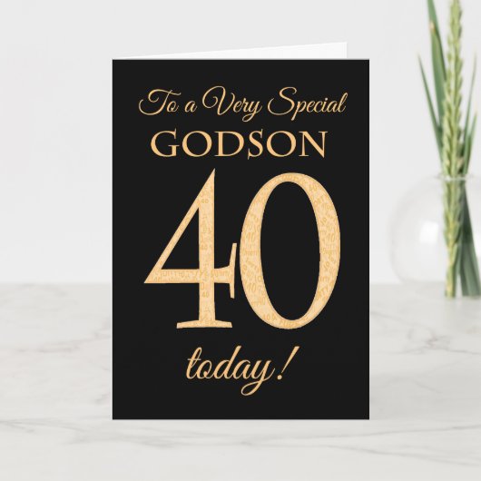 Chic 40. Gold-Effekt auf Black, Godson Birthday Karte (Vorderseite)