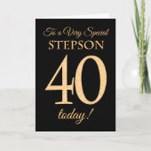 Chic 40. Gold-Effekt auf Black, Stepson Birthday Karte (Vorderseite)