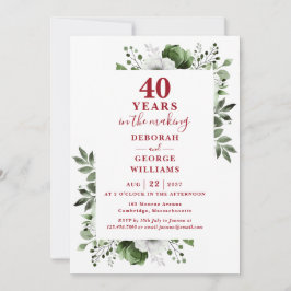 Chic 40. Wedding Anniversary Monogram Floral Einladung
