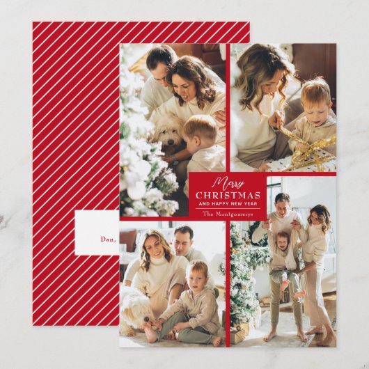 Chic 4 Foto Collage Rot Frohe Weihnachten (Vorne/Hinten)