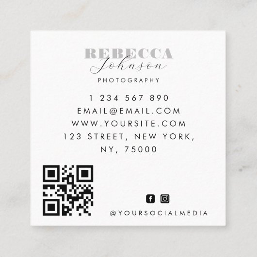 Chic 4 Foto Wedding Collage Fotograf QR Code Quadratische Visitenkarte (Rückseite)