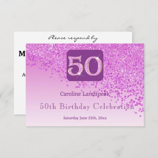Chic 50 Birthday Pink Glitzer UAWG RSVP Karte (Vorne/Hinten)