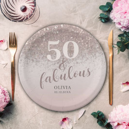 Chic 50 & Fabulous Glitzer Rose Gold Geburtstag Pappteller