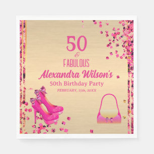 Chic 50 & Fabulous High Heels Gold Hot Pink Glitze Serviette