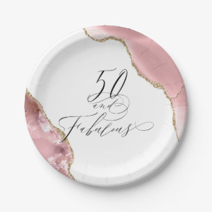 Chic 50 Fabulous Rose Gold Glitzer Agate Script Pappteller