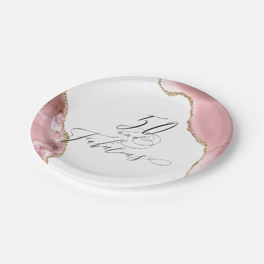 Chic 50 Fabulous Rose Gold Glitzer Agate Script Pappteller (Schrägansicht)