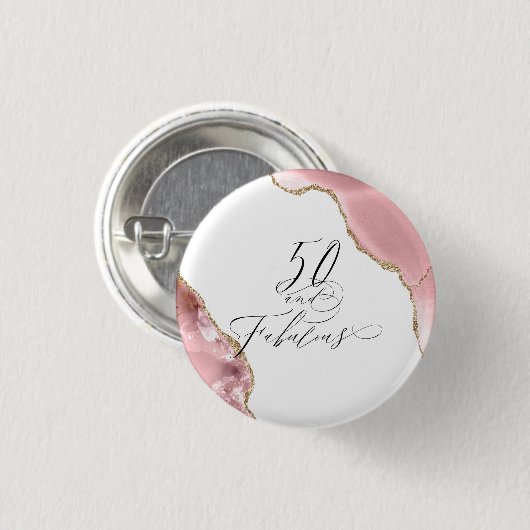 Chic 50 Fabulous Rose Gold Glitzer Typografie Button (Vorne & Hinten)