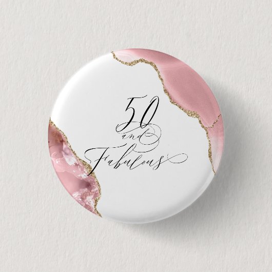 Chic 50 Fabulous Rose Gold Glitzer Typografie Button (Vorderseite)