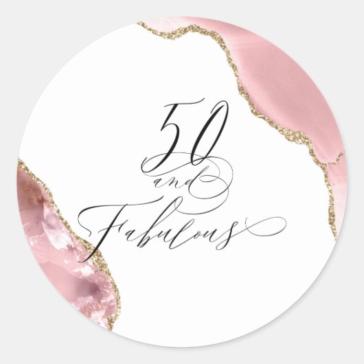 Chic 50 Fabulous Rose Gold Glitzer Typografie Runder Aufkleber (Vorderseite)
