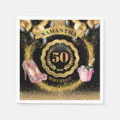 Chic 50. Geburtstag Black Balloons Gold Glitzer Serviette (Vorderseite)