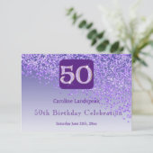 Chic 50 Geburtstag Lila Glitzer UAWG RSVP Karte (Stehend Vorderseite)