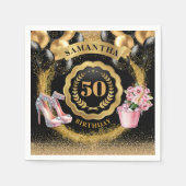 Chic 50. Geburtstag Napkins Black Balloons Gold Serviette (Vorderseite)