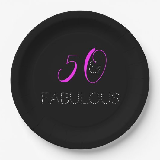 Chic 50 und fabelhafte Hot Pink Black Birthday Par Pappteller (Vorderseite)